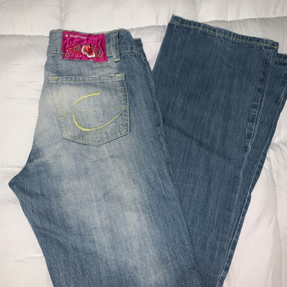 Blue Boot Cut Jeans with Faded Wash
